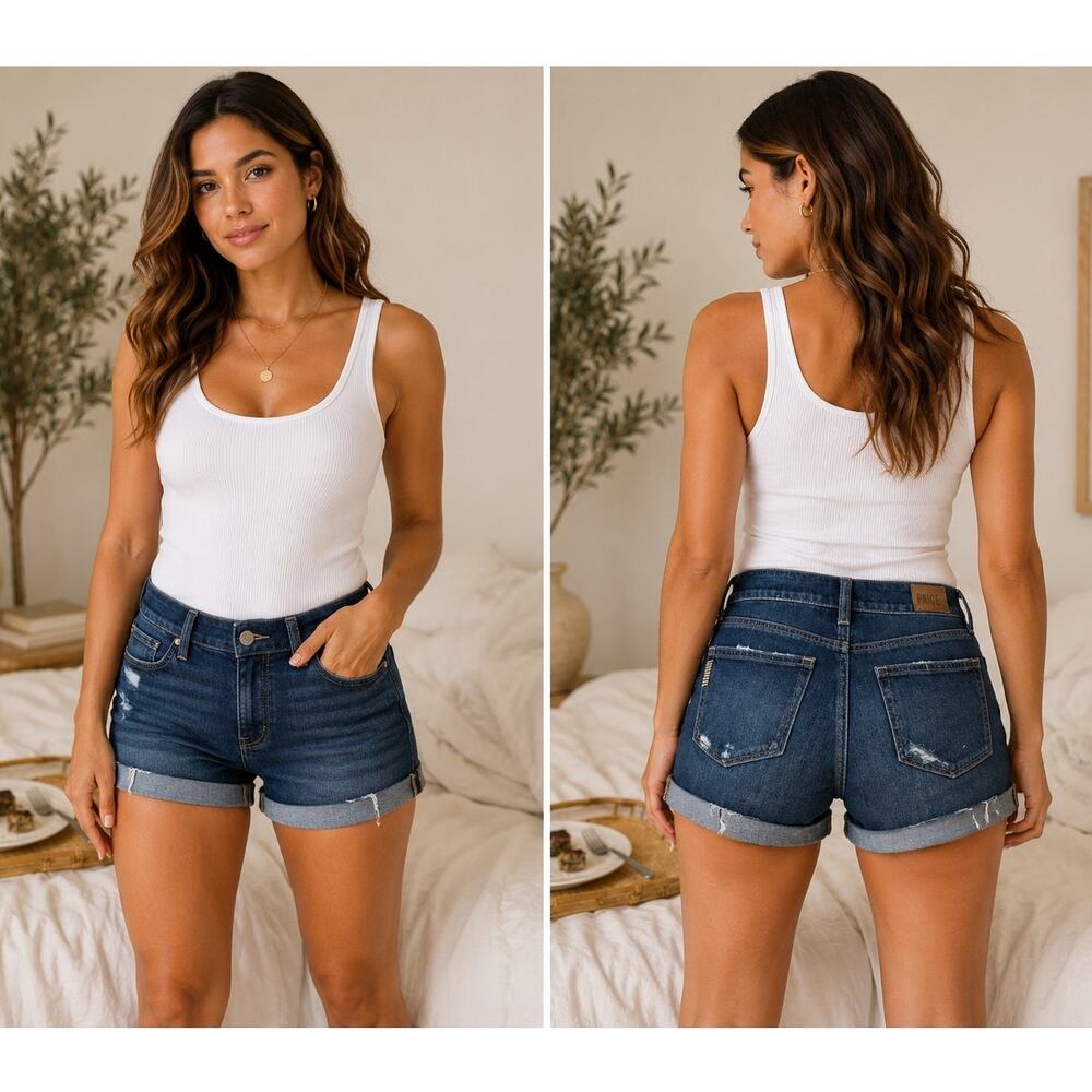 PAIGE Jimmy Jimmy Denim Shorts Size 25 Dark Wash Cuffed